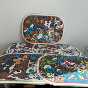 5 x vintage plastic Smurf placemats